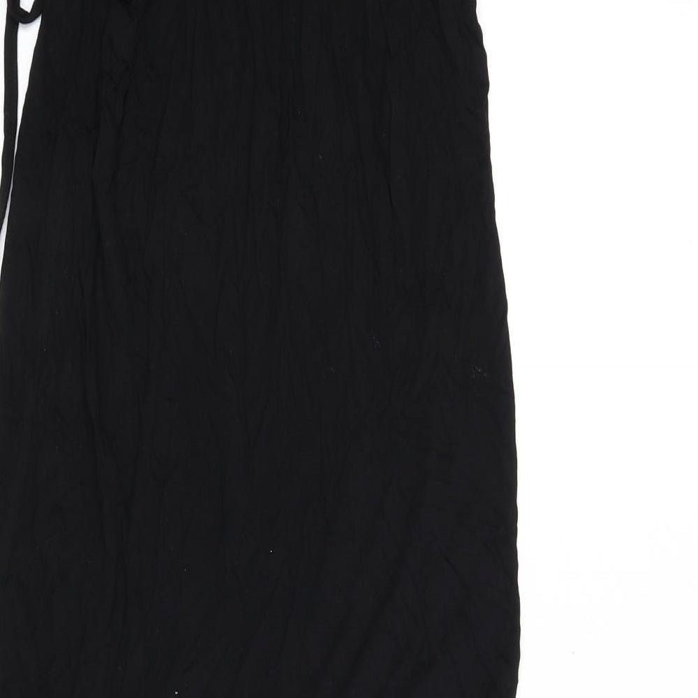 LASCANA Womens Black Floral Viscose Sheath Size 10 Round Neck Tie - Keyhole Cut Out