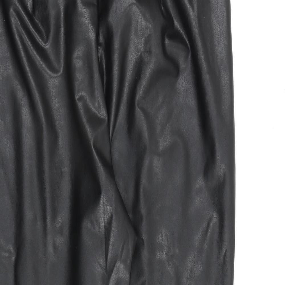 Marks and Spencer Womens Black Polyurethane Trousers Size 12 L28 in Regular