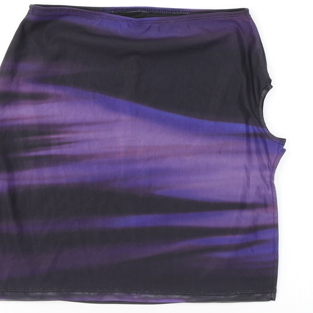 Motel Womens Purple Geometric Polyester Mini Skirt Size L - Cut Out, Slit