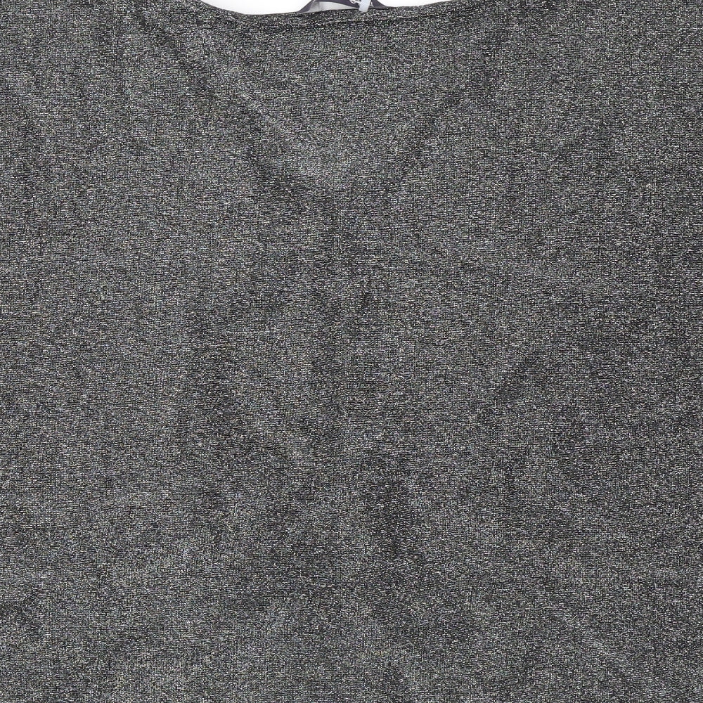 Marks and Spencer Womens Silver Polyamide Basic T-Shirt Size L V-Neck - Twist Detail