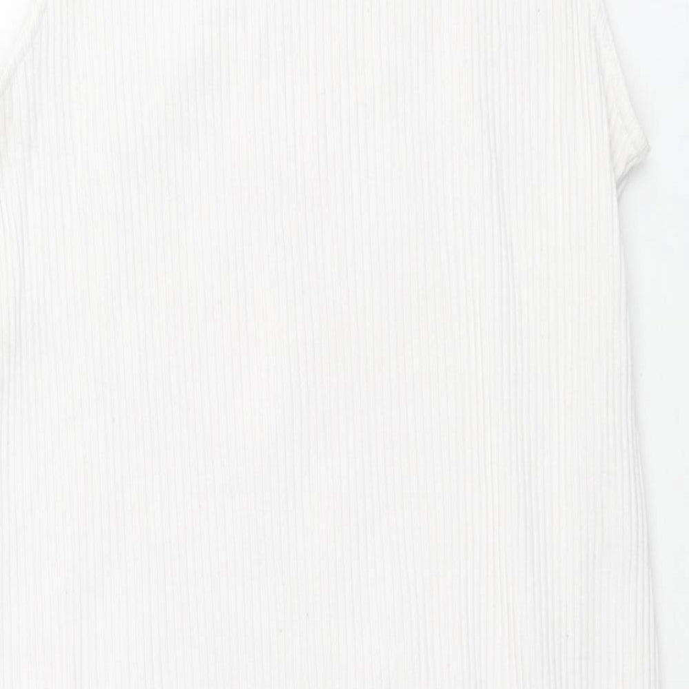 H&M Womens White Polyester Tunic Tank Size M Round Neck - Side Slits