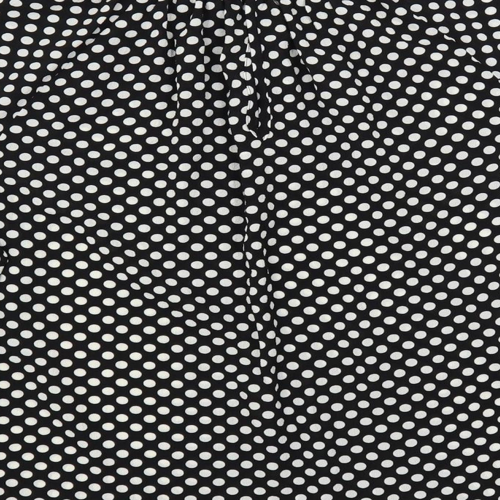 Marks and Spencer Womens Black Polka Dot Polyester Basic Blouse Size 8 Round Neck