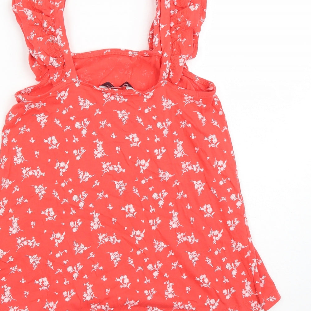 Marks and Spencer Womens Red Floral Cotton Camisole Tank Size 6 Square Neck