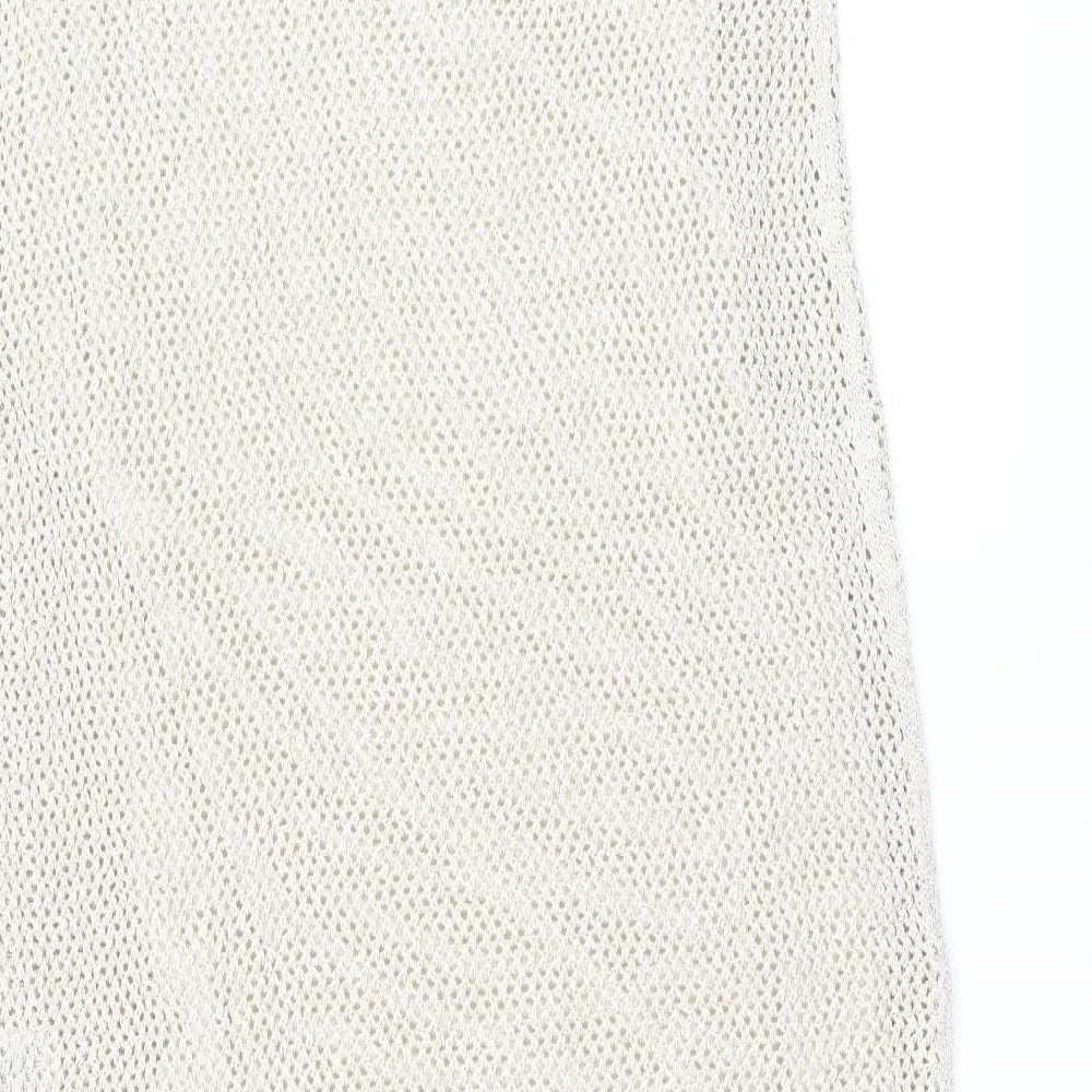 Marks and Spencer Womens Beige Cotton Shift Size M V-Neck Pullover - Split Hem