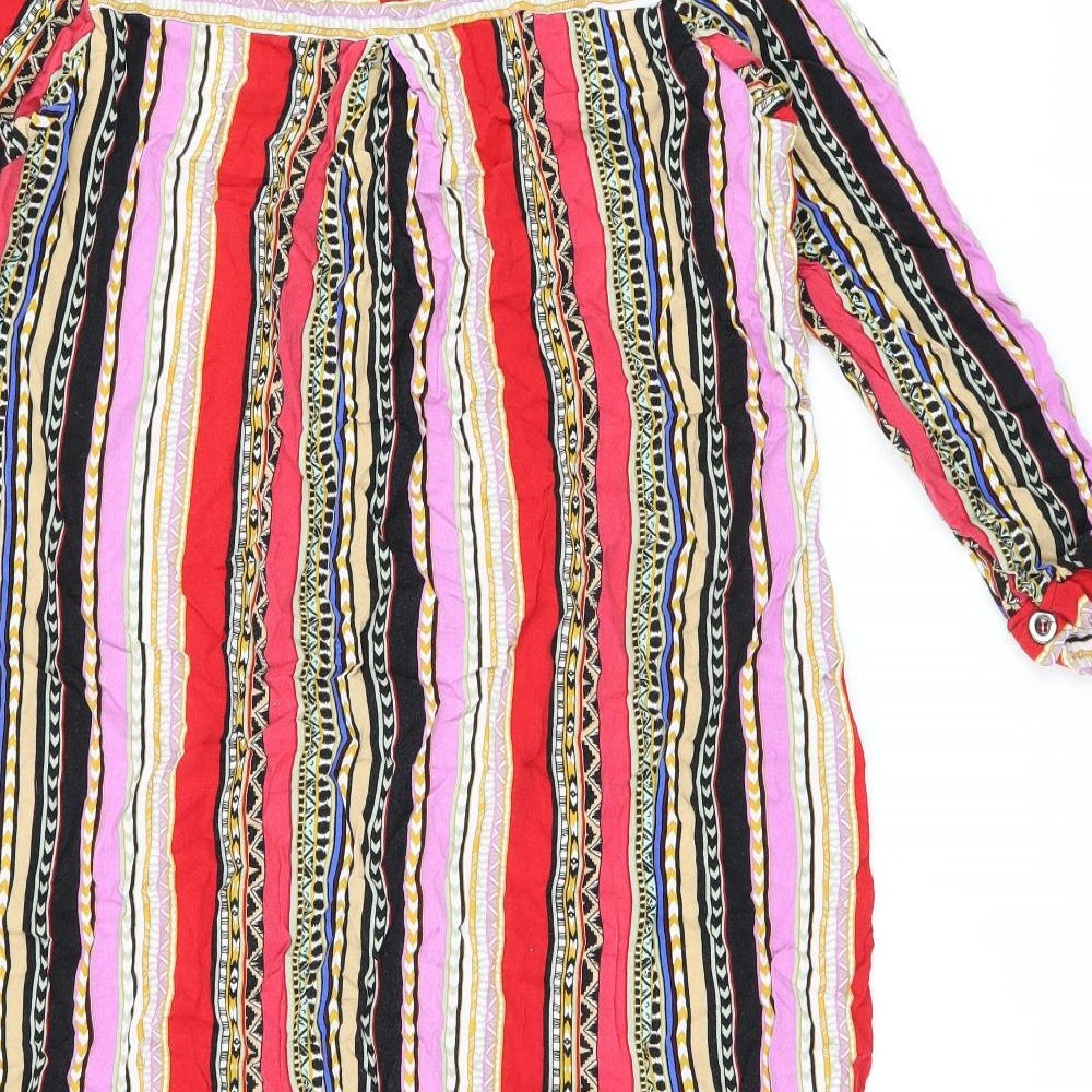 Best Life Womens Multicoloured Geometric Cotton Tunic Blouse Size XL V-Neck