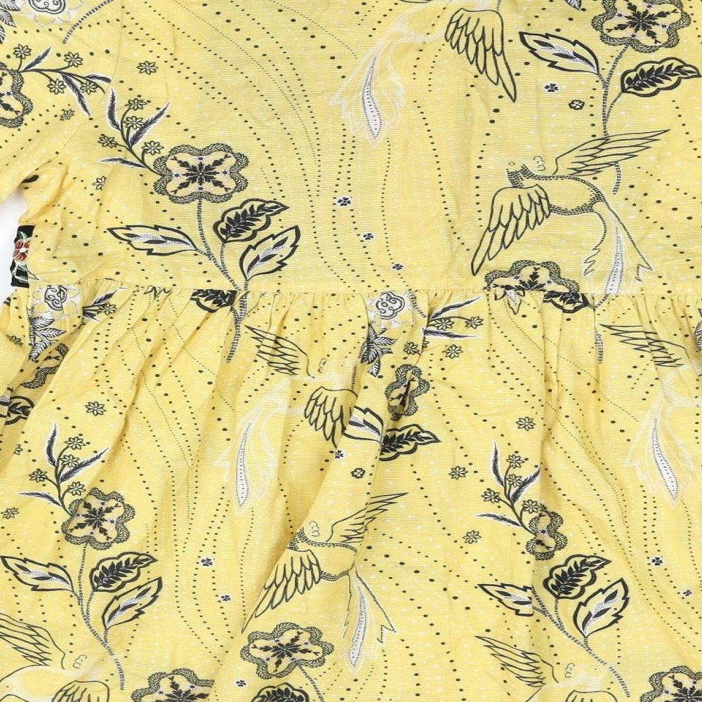 Ethnic by Outfitters Womens Yellow Geometric Cotton Basic Blouse Size S V-Neck - Floral Embroidery