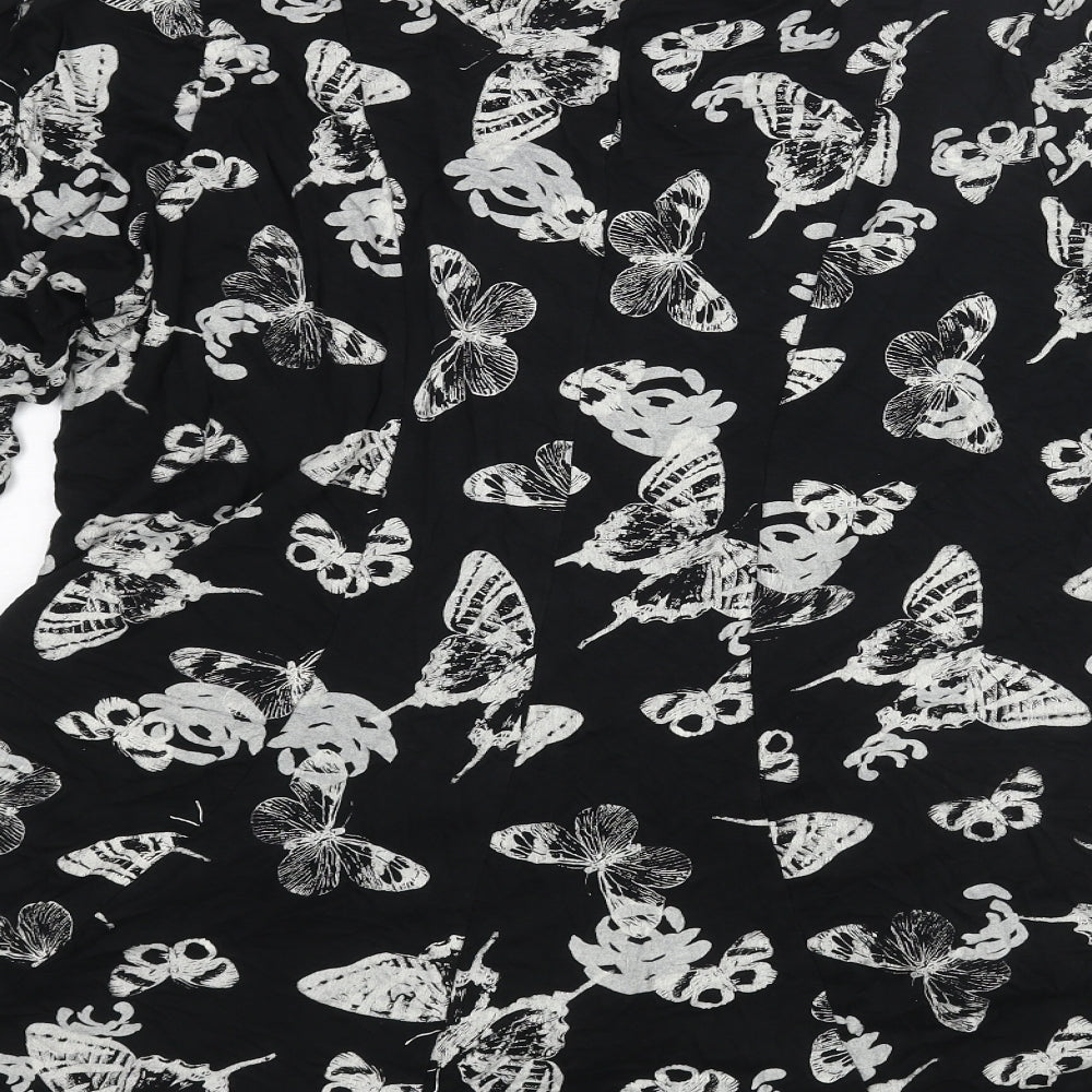 Yours Womens Black Geometric Viscose Tunic Blouse Size 22 Round Neck - Size 22-24 Butterfly Print