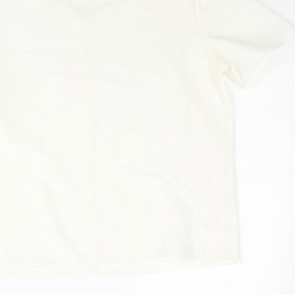Marks and Spencer Womens Ivory Polyester Basic Blouse Size 14 Round Neck - Keyhole Neck