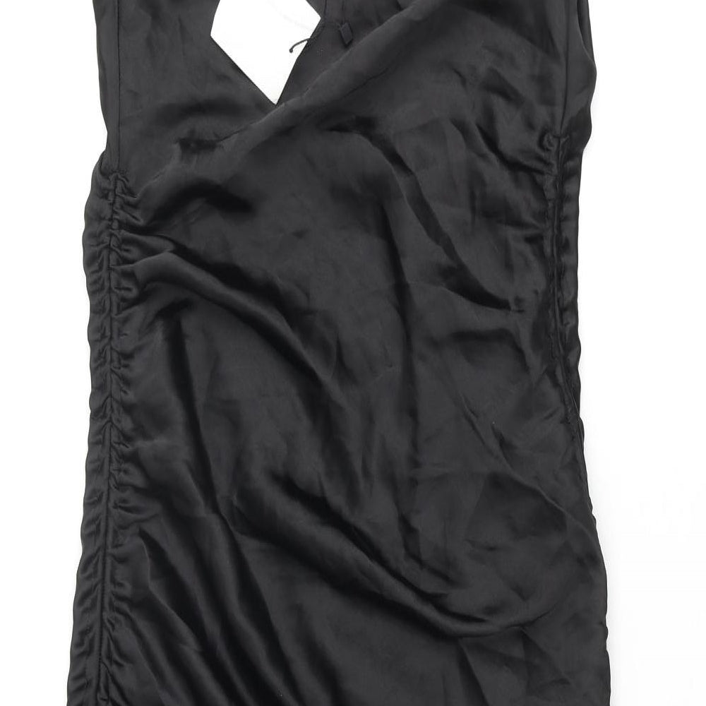 Zara Womens Black Polyacrylate Fibre Slip Dress Size XS Cowl Neck Pullover - Adjustable Hem Drawstring