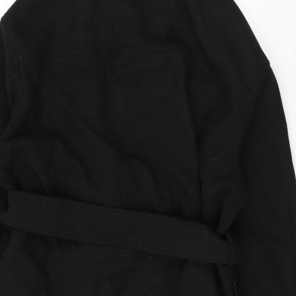 Marks and Spencer Womens Black Overcoat Coat Size 14 Snap - Belted