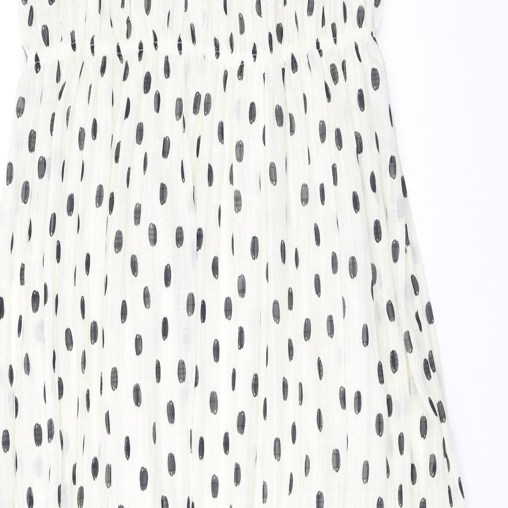 Marks and Spencer Womens Ivory Polka Dot Polyester A-Line Size 8 Round Neck Pullover