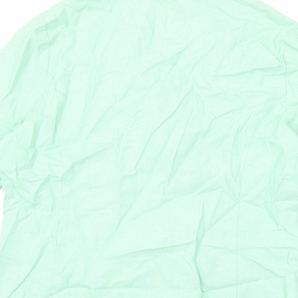 Emreco Womens Green Linen Basic Button-Up Size 10 V-Neck