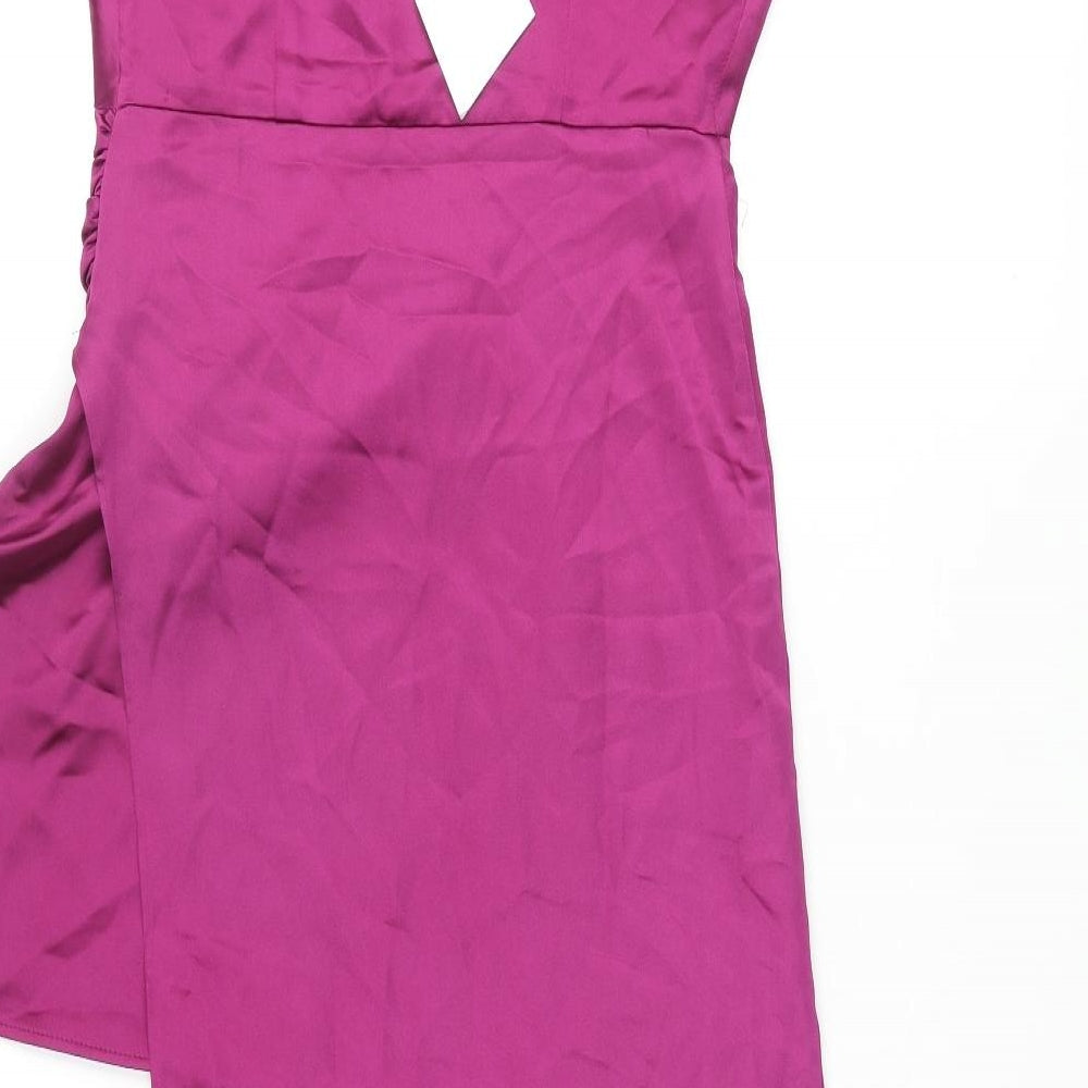 Zara Womens Purple Polyester Slip Dress Size S Square Neck Zip - Layered