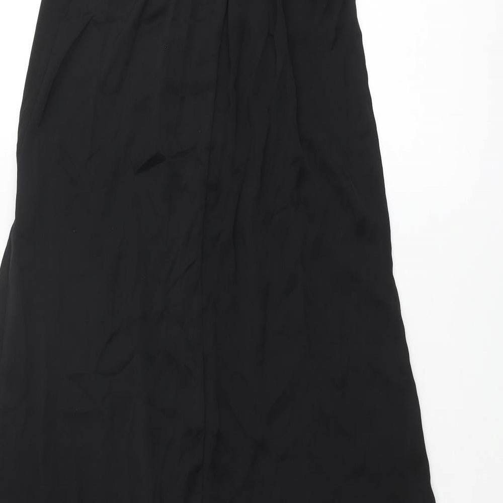 Stradivarius Womens Black Polyester Slip Dress Size XS Sweetheart Tie - Keyhole Drawstring Front