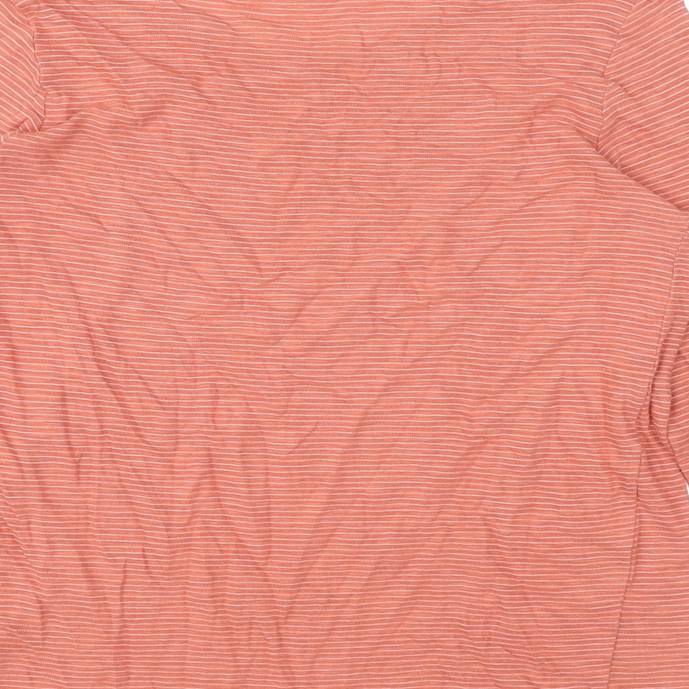 Marks and Spencer Womens Orange Striped Cotton Basic Blouse Size 14 Round Neck