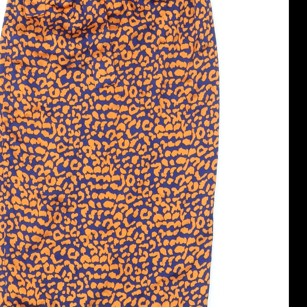 Boohoo Womens Orange Animal Print Polyester Wrap Skirt Size 6 Tie - Leopard Print