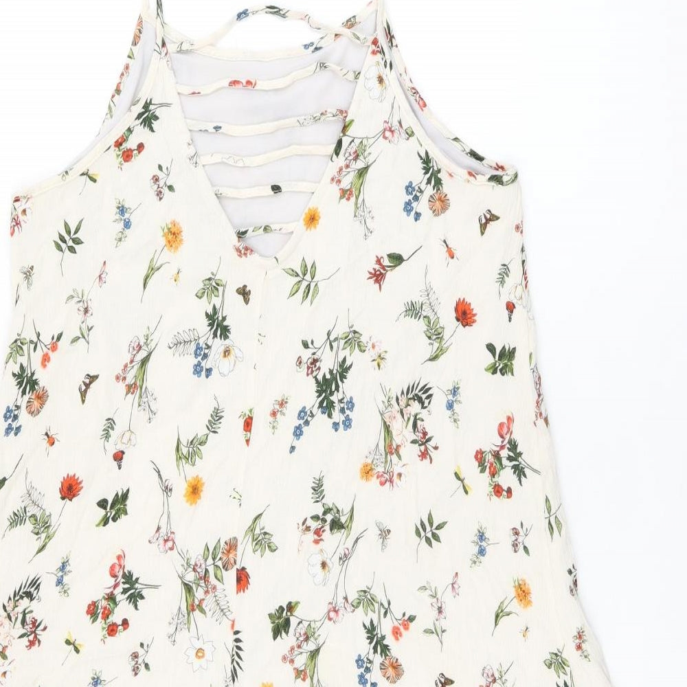 Suite Benedict Womens Ivory Floral Viscose Basic Tank Size M Scoop Neck