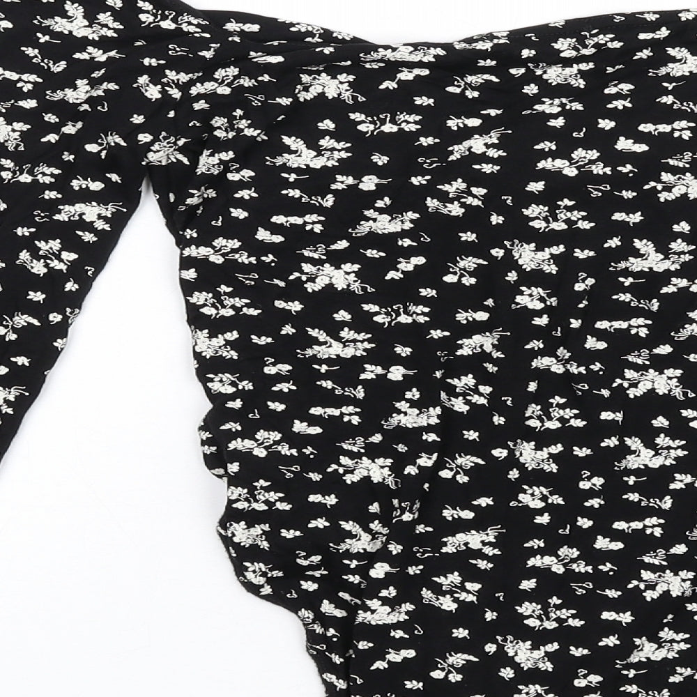 Nasty Gal Womens Black Floral Viscose Bodysuit One-Piece Size 6 Snap