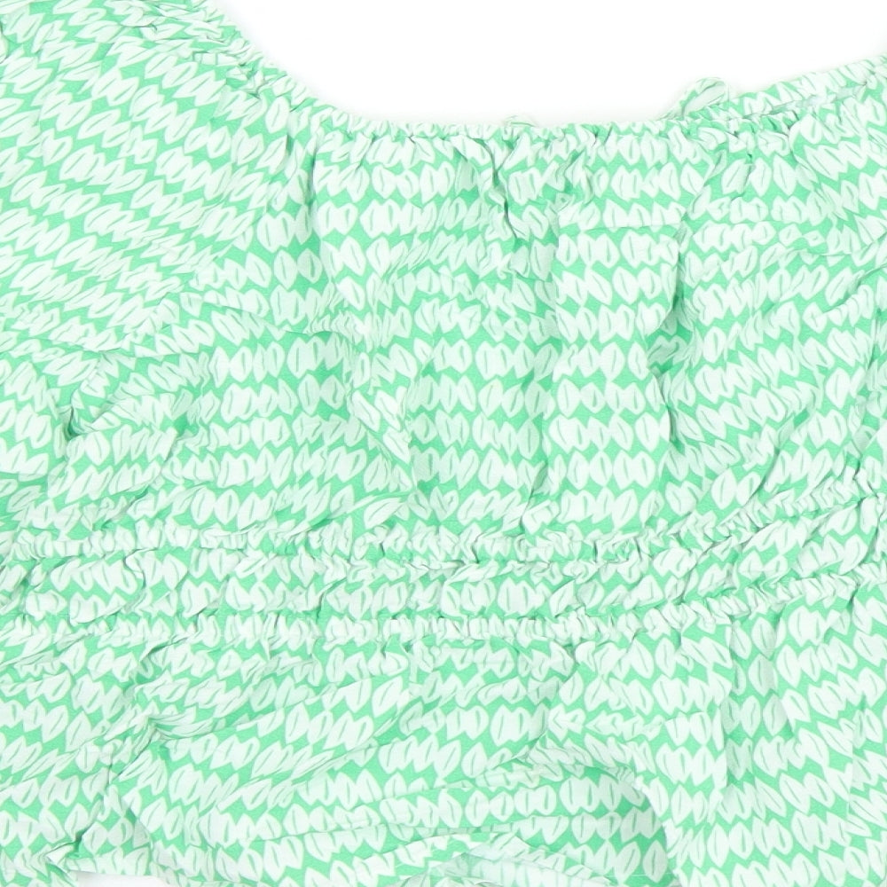 Marks and Spencer Womens Green Geometric Viscose Basic Blouse Size 14 Round Neck - Keyhole Neckline