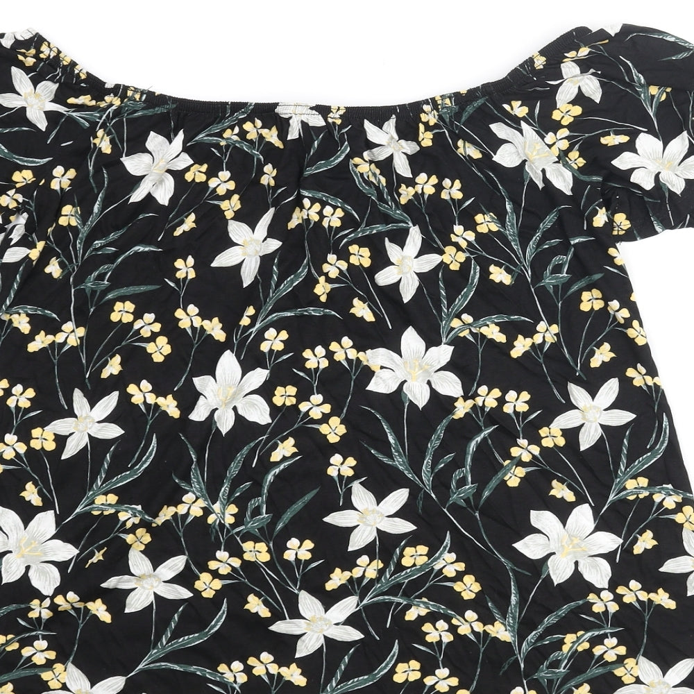 Dorothy Perkins Womens Black Floral Viscose Basic Blouse Size 12 Collared - Button Detail