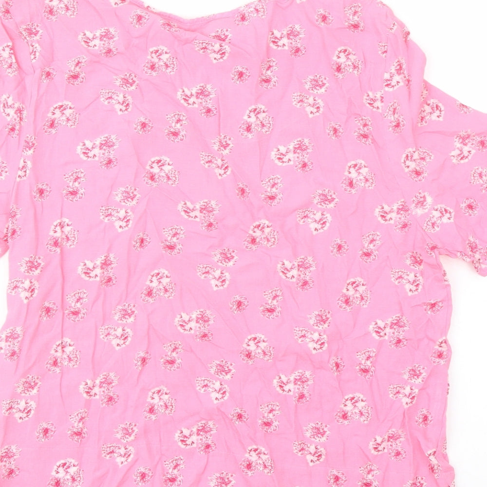 Marks and Spencer Womens Pink Floral Viscose Basic Blouse Size 6 Round Neck