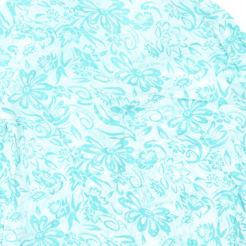 Marks and Spencer Womens Green Floral Cotton Basic Button-Up Size 16 Collared