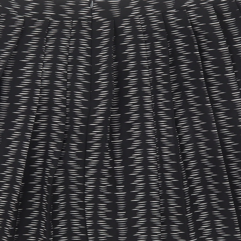Marks and Spencer Womens Black Geometric Polyester Pleated Skirt Size 14 Zip