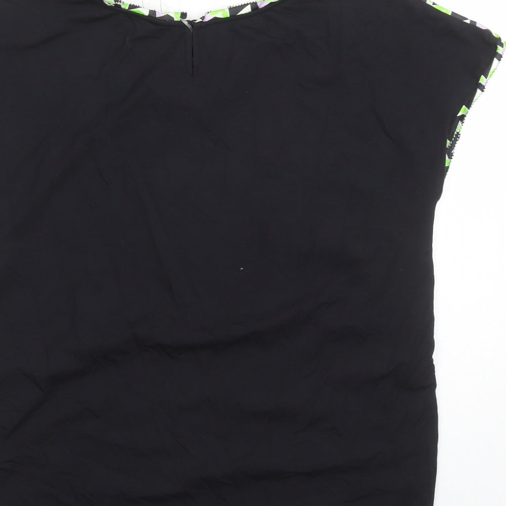 Marks and Spencer Womens Black Geometric Polyester Basic T-Shirt Size 8 Round Neck