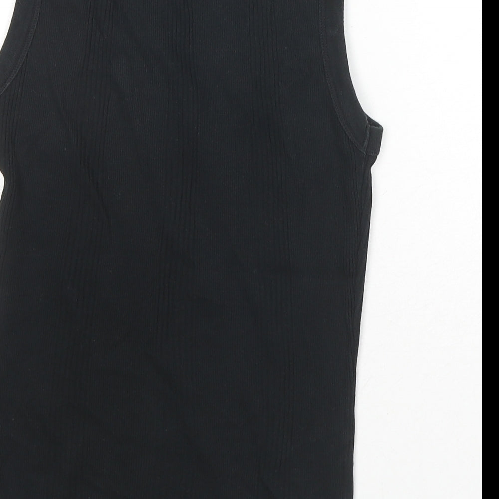 Marks and Spencer Womens Black Cotton Basic Tank Size S Round Neck