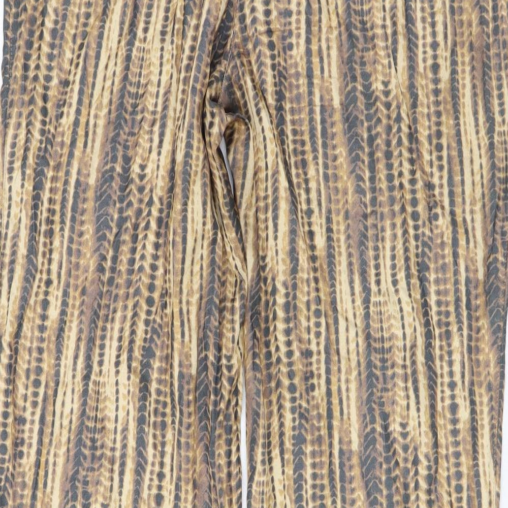 Platinum Womens Brown Animal Print Cotton Trousers Size 14 L30 in Regular Zip - Snake Skin Print