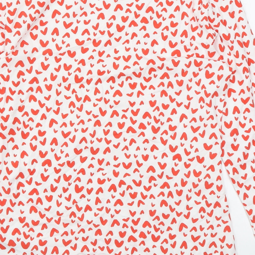 Marks and Spencer Womens White Geometric Cotton Basic Blouse Size 8 Boat Neck - Heart print