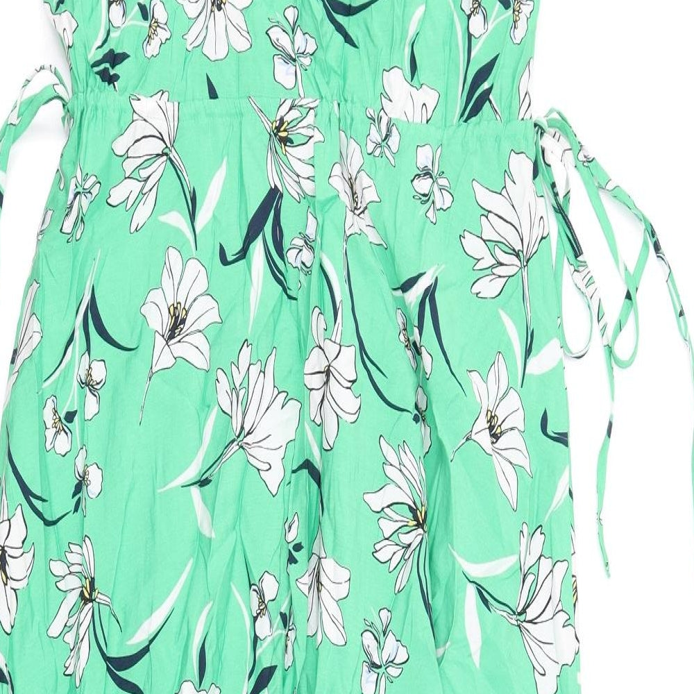 Marks and Spencer Womens Green Floral Viscose A-Line Size 8 V-Neck Pullover