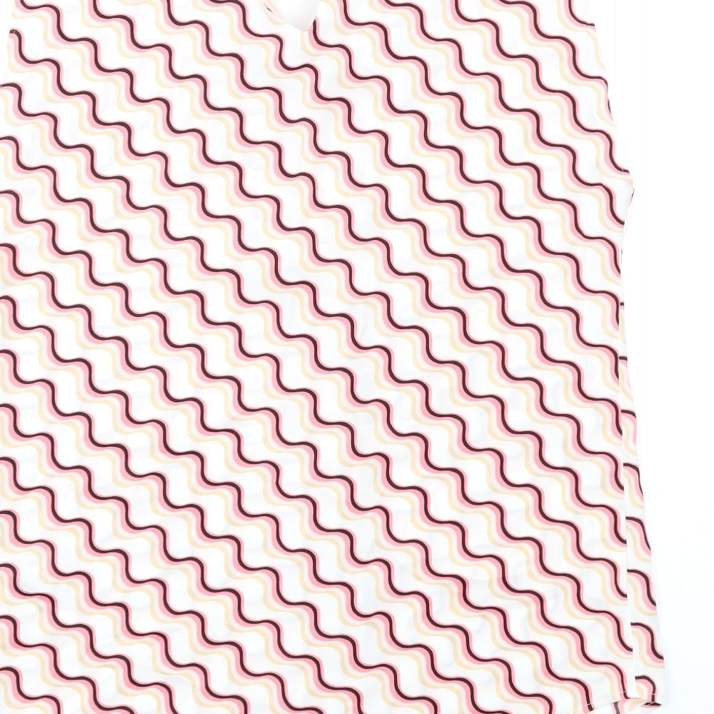 Marks and Spencer Womens Multicoloured Geometric Polyester Basic T-Shirt Size 6 V-Neck