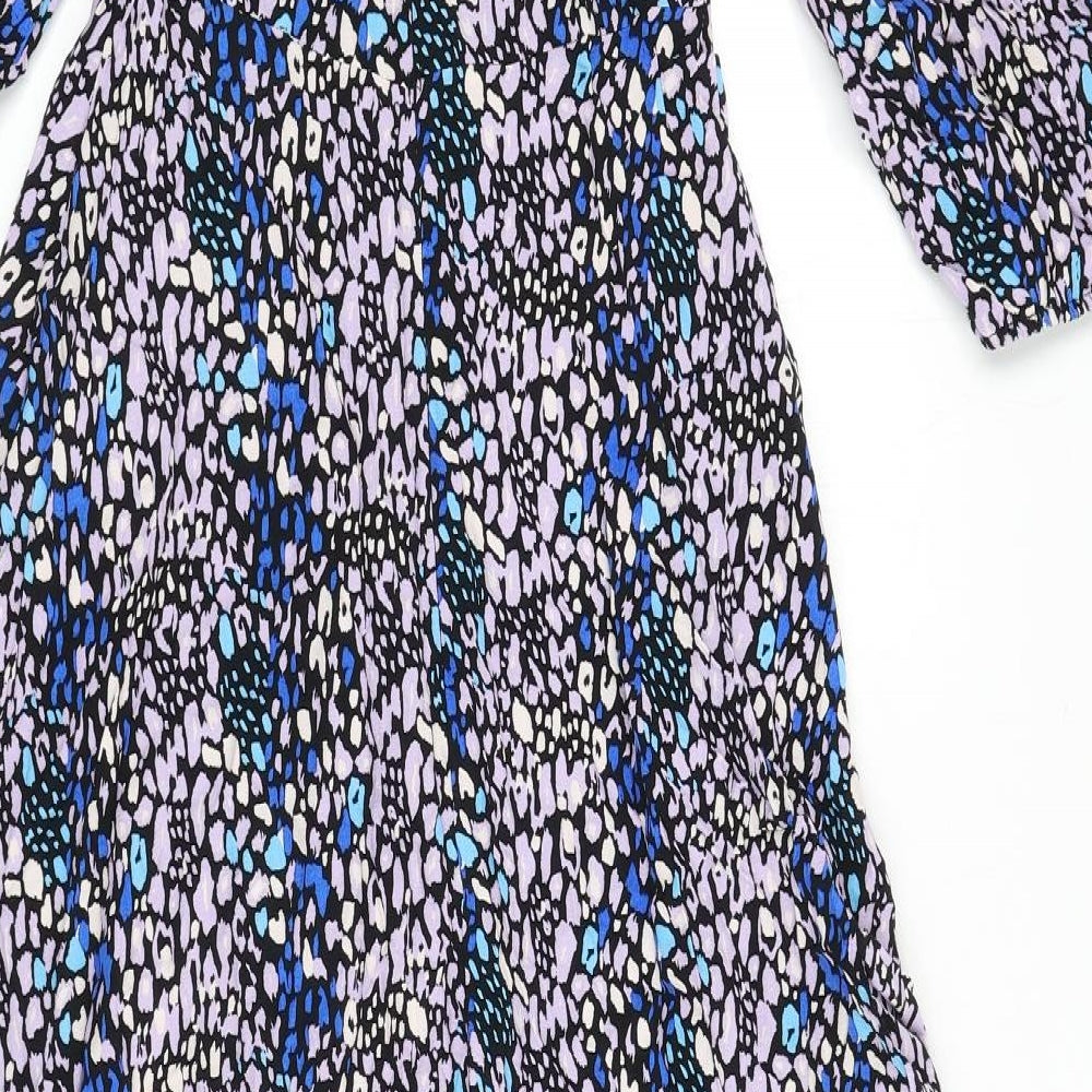 Marks and Spencer Womens Multicoloured Animal Print Viscose A-Line Size 8 Round Neck Zip - Leopard Print