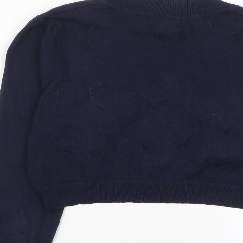 Monsoon Womens Blue V-Neck Cotton Cardigan Jumper Size M - Cropped, Open