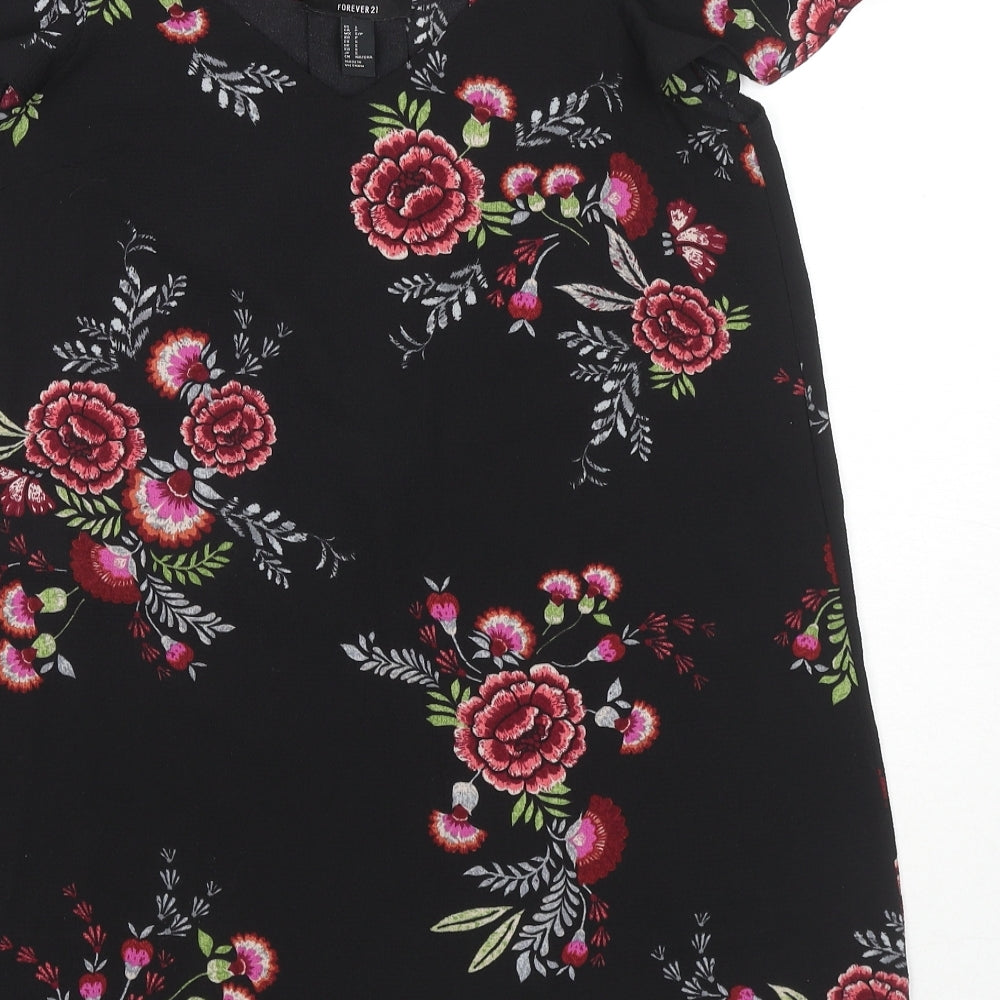 FOREVER 21 Womens Black Floral Viscose Tank Dress Size S Off the Shoulder Pullover - Cold Shoulder