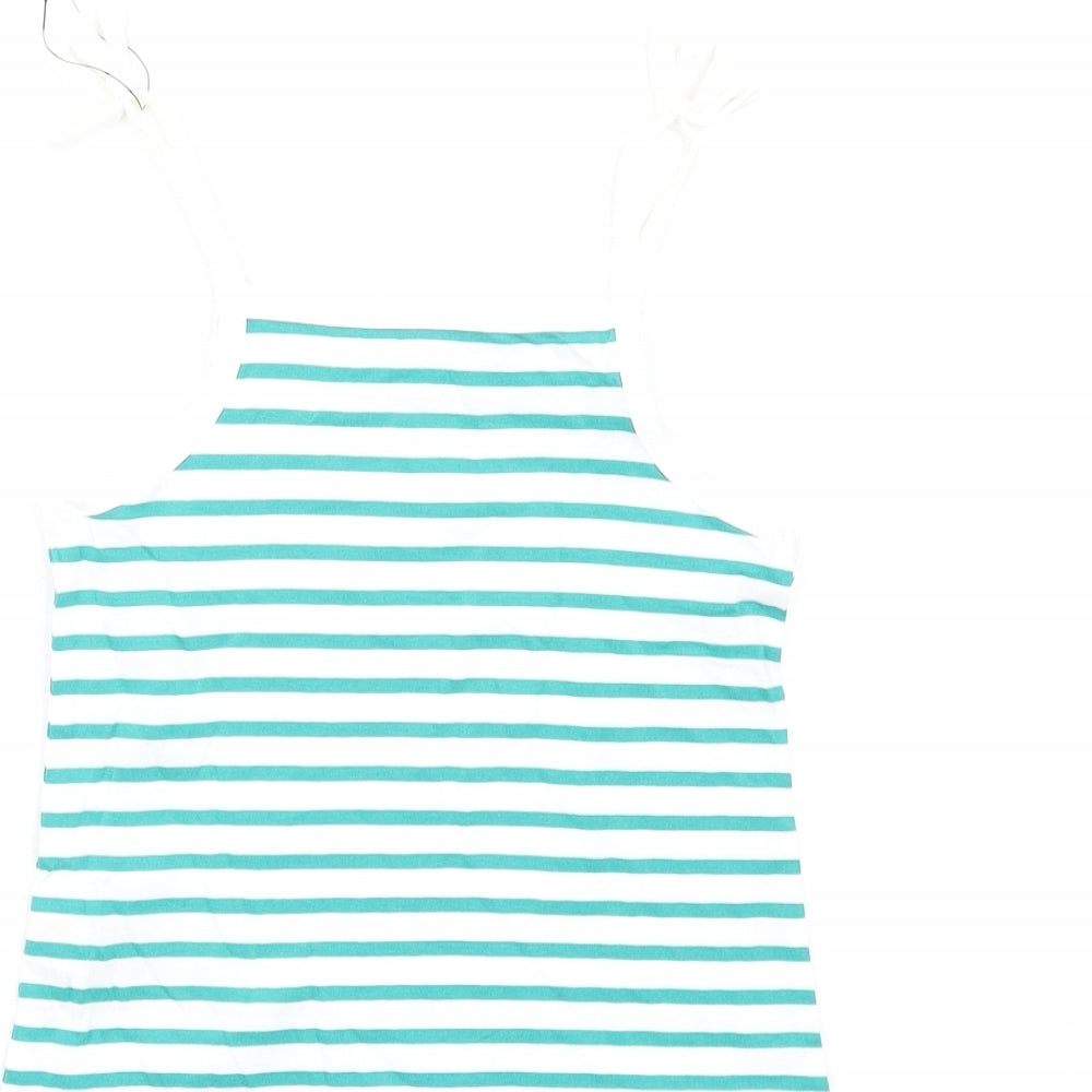 Marks and Spencer Girls Green Striped Cotton Basic Tank Size 4-5 Years Square Neck Pullover