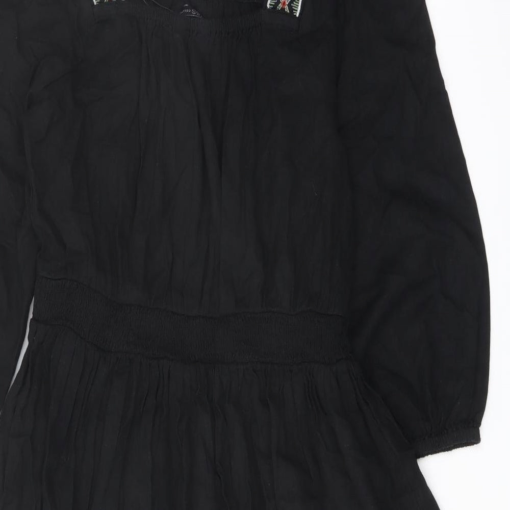 Marks and Spencer Womens Black Linen A-Line Size 8 Square Neck Pullover