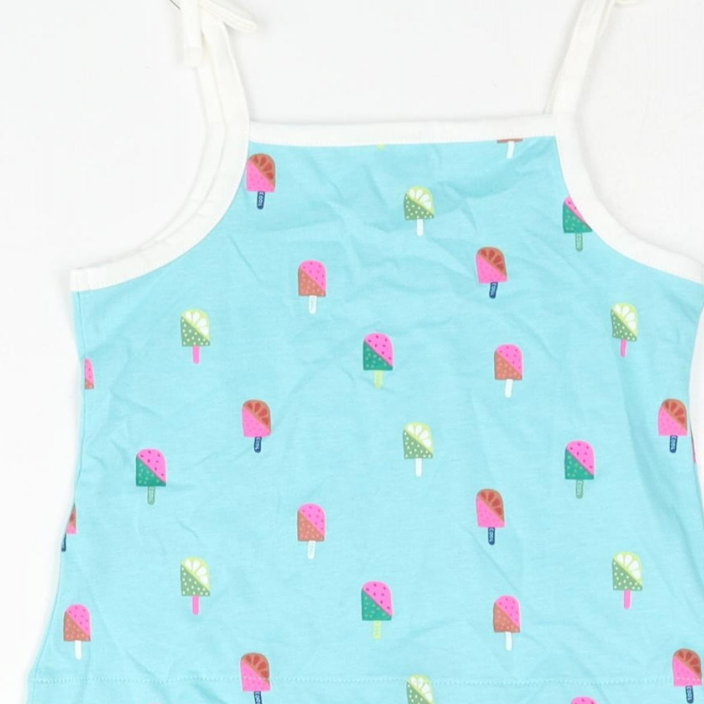 Marks and Spencer Girls Blue Geometric Cotton Basic Tank Size 2-3 Years Square Neck Pullover - Ice Lolly Print