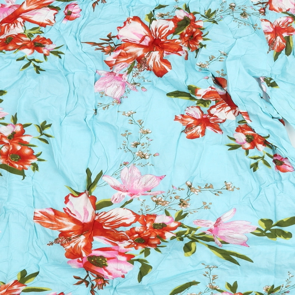 bonprix Womens Blue Floral Viscose Tunic Blouse Size M Boat Neck