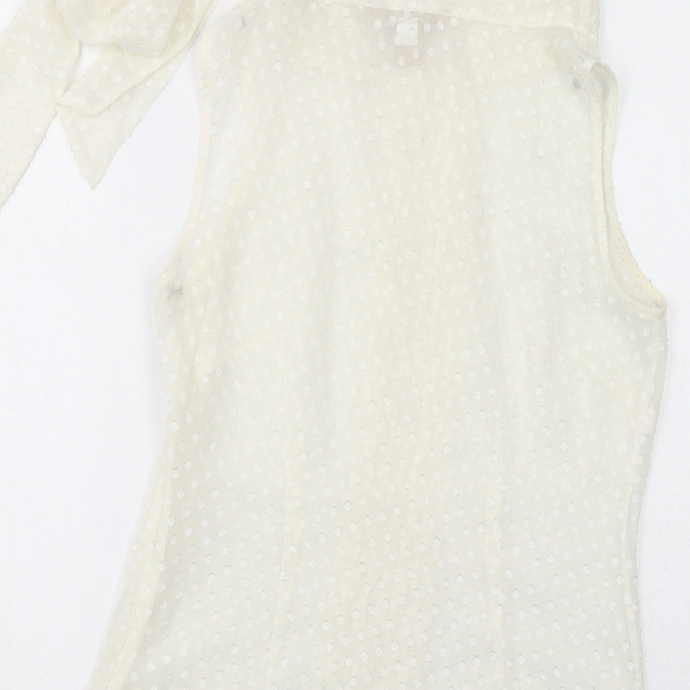 Banana Republic Womens White Polka Dot Polyester Basic Blouse Size 4 Mock Neck - US Size 0, Sheer