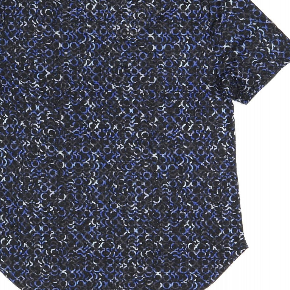 Goodmove Womens Blue Geometric Polyester Basic T-Shirt Size 6 Round Neck Pullover