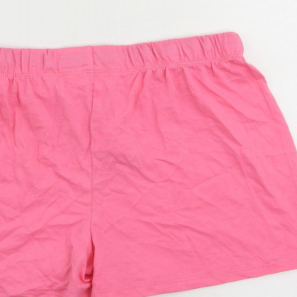 Marks and Spencer Girls Pink Solid Cotton Top Sleep Shorts Size 12-13 Years Drawstring