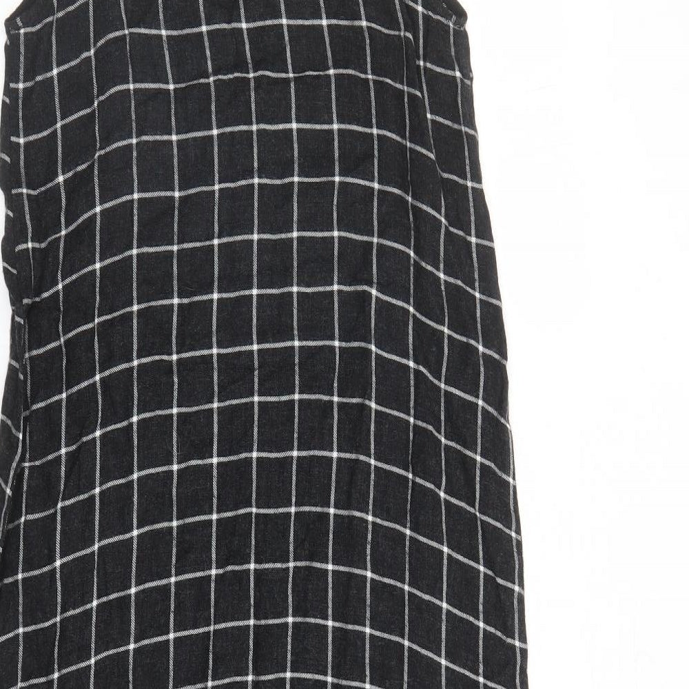 Zara Womens Grey Check Viscose Slip Dress Size S Round Neck Pullover - Rhinestone Detail