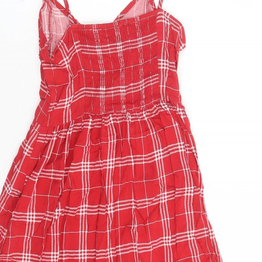 Divided by H&M Womens Red Check Viscose Slip Dress Size 8 V-Neck Pullover