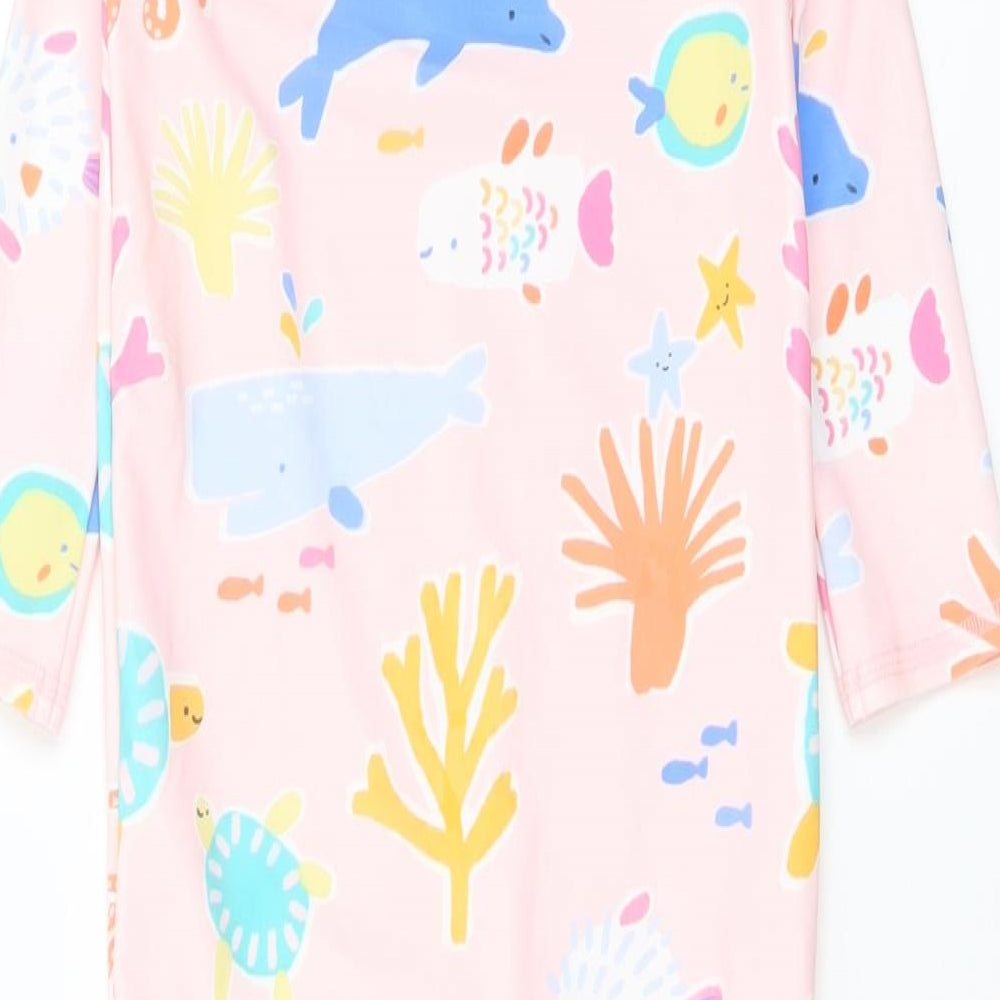Marks and Spencer Girls Pink Geometric Polyamide Jumpsuit One-Piece Size 2-3 Years Zip - Swim Jumpsuit