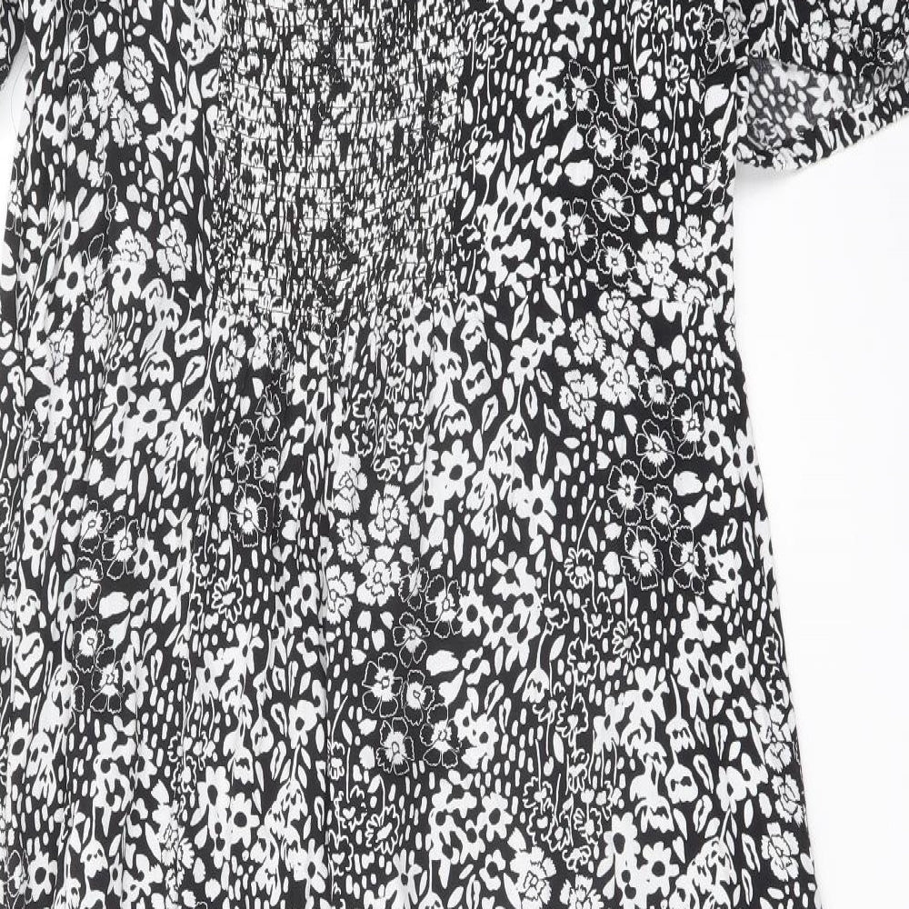 Marks and Spencer Womens Black Geometric Viscose A-Line Size 22 Sweetheart Pullover