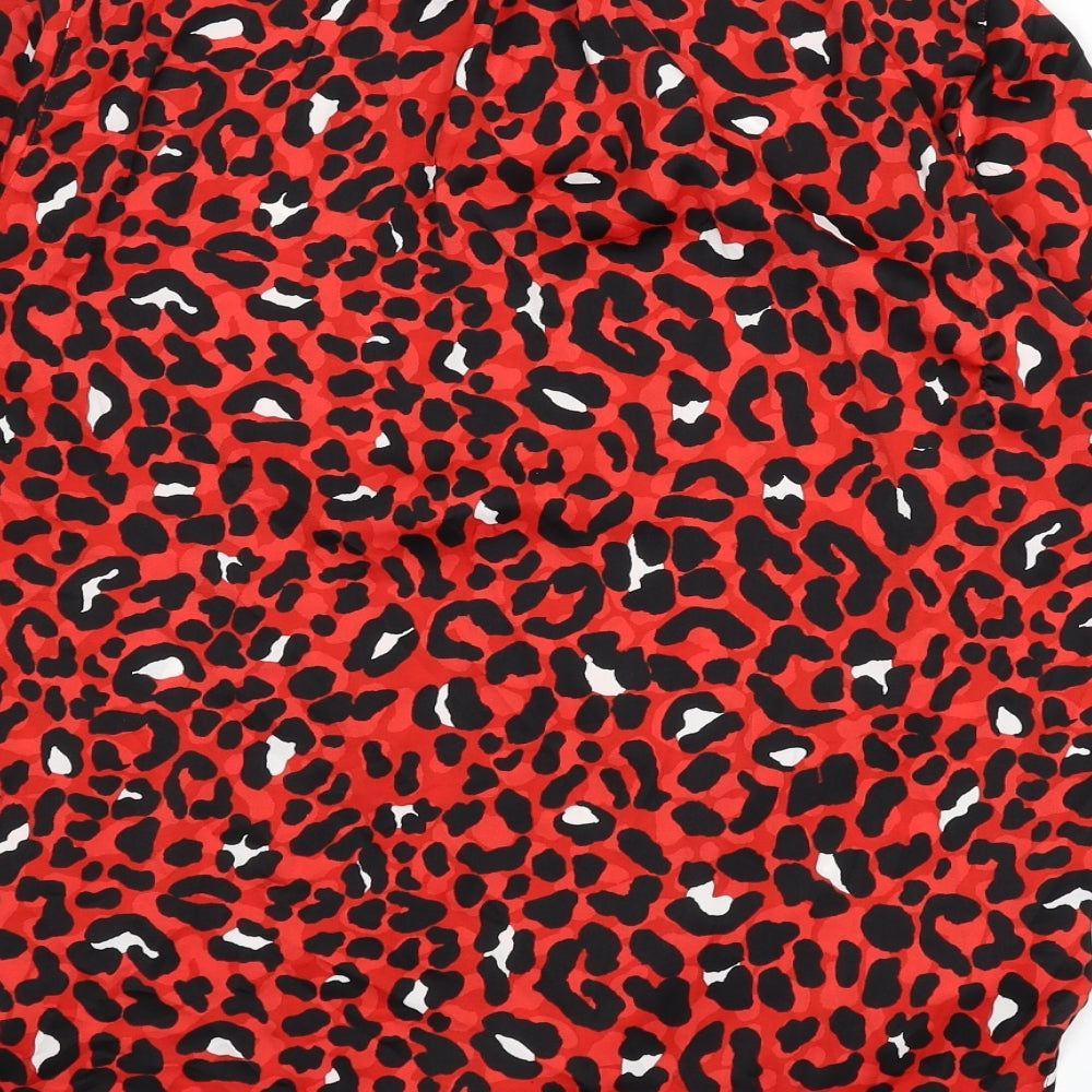 Marks and Spencer Womens Red Animal Print Polyester Basic Blouse Size 10 V-Neck - Leopard Print