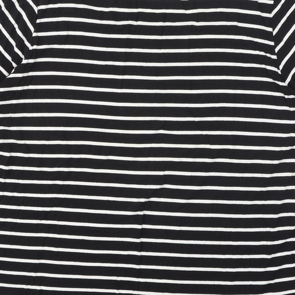 BHS Womens Black Striped Viscose Basic T-Shirt Size 16 Round Neck - Oui Mon Amour