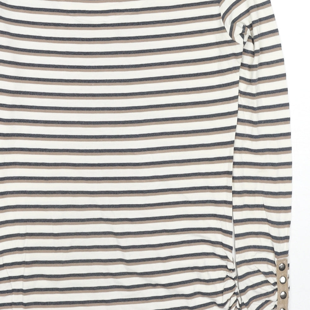 Mint Velvet Womens Beige Striped Viscose Basic Blouse Size 12 Round Neck - Button Detail